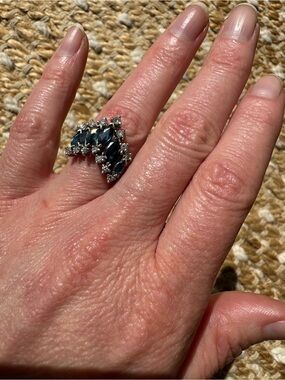 14K White Gold Sapphire and Diamonds Marquise Stones and Clear Accents